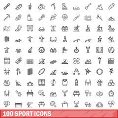 100 sport icons set, outline style