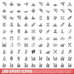 100 sport icons set, outline style © ylivdesign