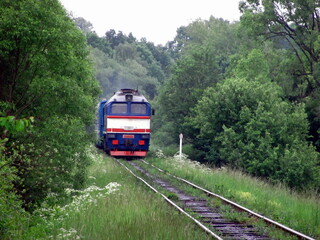 Fototapeta na wymiar A suburban train approaches the station