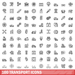 100 transport icons set, outline style