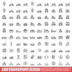 100 transport icons set, outline style