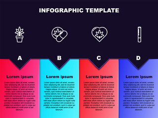 Set line Marijuana or cannabis plant, Herbal ecstasy tablets, leaf in heart and joint. Business infographic template. Vector
