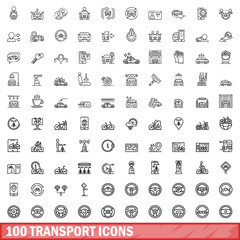 100 transport icons set, outline style