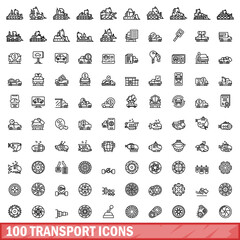 100 transport icons set, outline style