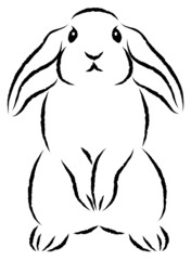 二本足で立ち上がっているウサギ 絵筆で描いた墨絵風のお洒落なイラスト 手描きのアナログ風 ベクター
