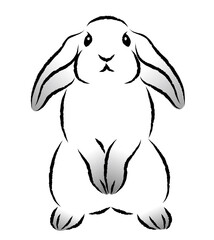 二本足で立ち上がっているウサギ 絵筆で描いた墨絵風のお洒落なイラスト 手描きのアナログ風 ベクター