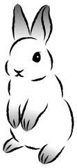 二本足で立ち上がっているウサギ 絵筆で描いた墨絵風のお洒落なイラスト 手描きのアナログ風 ベクター 