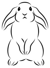 二本足で立ち上がっているウサギ 絵筆で描いた墨絵風のお洒落なイラスト 手描きのアナログ風ベクター