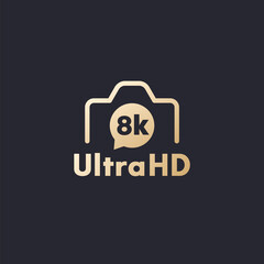 8k video camera icon, gold on dark
