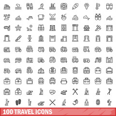 Obraz na płótnie Canvas 100 travel icons set, outline style