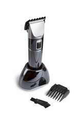 Electric Hair clipper trimmer in the charger isolated on white