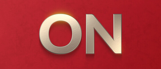 ON, golden 3d symbol on red background
