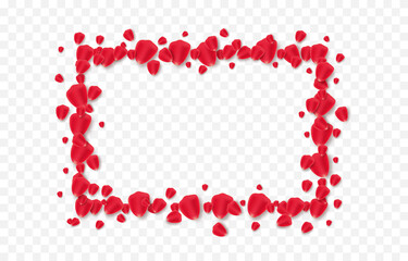 Vector rose petals png. Frame made of petals on an isolated transparent background. Red petals, rose, Valentine's Day, PNG.