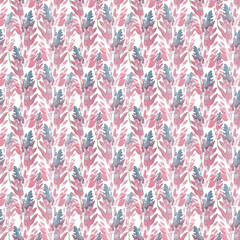 Watercolor botanical seamless pattern wild flowers and garden plants. Hand drawn leaves, pink flowers, herbs and natural elements. For birthday, wedding card, love, invitation, greeting, mother day.