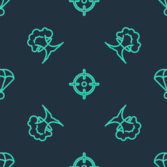 Set line Target sport, Nuclear explosion and Parachute on seamless pattern. Vector