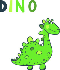 Green Cute Dinosaur character in cartoon style. Perfect for abc, kids poster, nursery decor