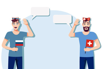 Men with Russian and Swiss flags. Background for the text. Communication between native speakers of the language. Vector illustration.