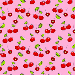 Cherry pattern, vector, hand drawn