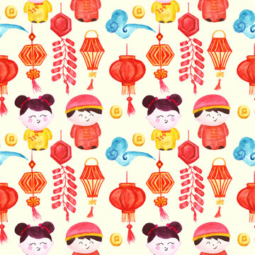 hand drawn chinese new year seamless pattern