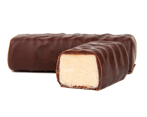 Chocolate candies sweets curd with praline filling isolated on the white