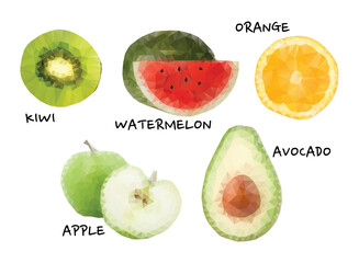 Polygonal fruits collection. Vector concept colorful illustration.