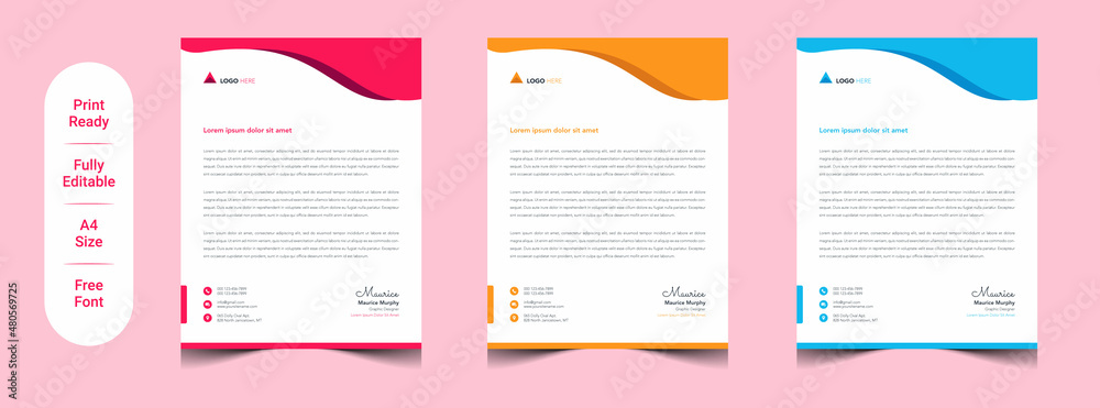 Wall mural Unique Corporate Letterhead design template colors in flat style, letterhead set or bundle vector design