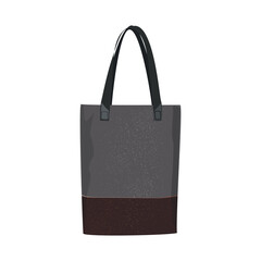 Grey leather tote bag. Fashion accessories for men and women realistic illustration. Isolated on white background.