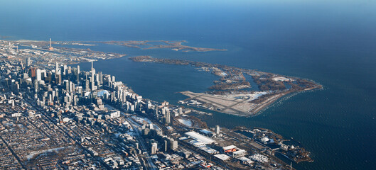 Panoramic view of downtown Toronto and the Islands.