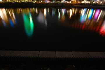 Night view reflected on the surface of the water in Yokohama