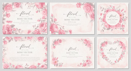 Collection set Beautiful Rose Flower and botanical leaf digital painted illustration for love wedding valentines day or arrangement invitation design greeting card