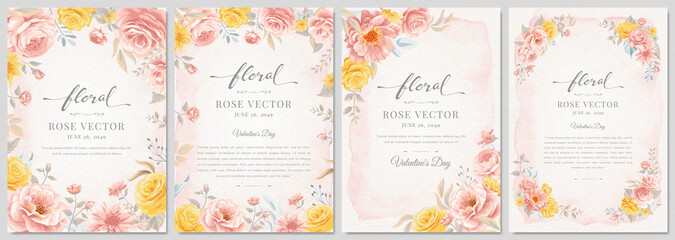 Collection set Beautiful Rose Flower and botanical leaf digital painted illustration for love wedding valentines day or arrangement invitation design greeting card