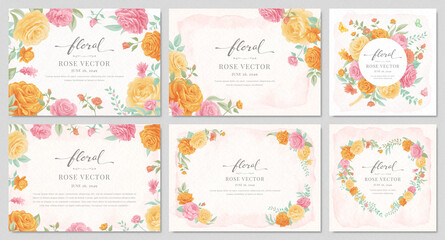 Collection set Beautiful Rose Flower and botanical leaf digital painted illustration for love wedding valentines day or arrangement invitation design greeting card