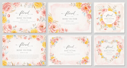 Collection set Beautiful Rose Flower and botanical leaf digital painted illustration for love wedding valentines day or arrangement invitation design greeting card