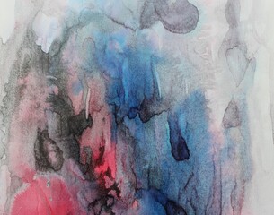 Naklejka premium Red and blue watercolor background. Transparent lines and spots. Paint leaks and ombre effects. Abstract hand-painted image.