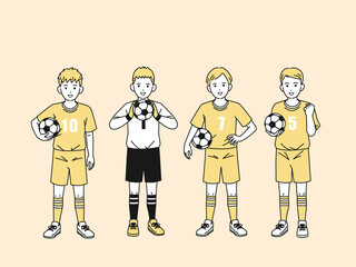 サッカー　部活　スポーツ　男子　中高生　全身　イラスト © SENRYU