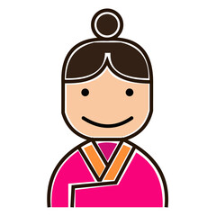 Vector illustration of a woman in Korean traditional dress with a cheerful expression