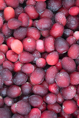 Frozen cranberry or mooseberry, bog-berry close up. Frozen product for cooking.