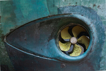 Bow thruster. Propellers on a motor yacht close-up.