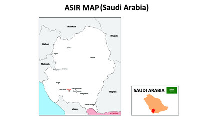 Asir map. Political map of Asir. Asir Map of Saudi Arabia with white color.