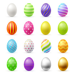 Realistic colorful easter eggs decorated by design elements set vector illustration