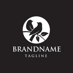 two birds on branch icon isolated on black background