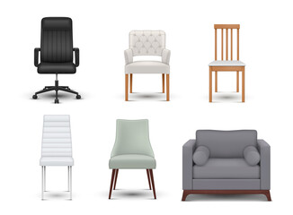 Fototapeta premium Realistic armchairs chairs collection vector illustration. Decorative modern comfortable furniture