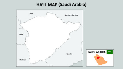 Ha'il Map. Political map of Ha'il. Ha'il Map of Saudi Arabia with neighboring countries and borders.
