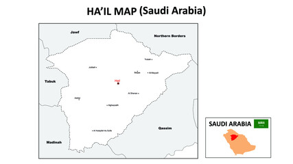 Ha'il map. Political map of Ha'il. Ha'il Map of Saudi Arabia with white color.
