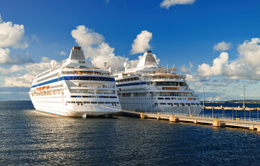 Fototapeta na wymiar Two cruise ships in the port of Tallinn, Estonia.