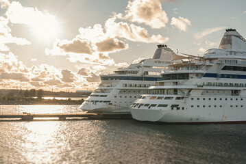 Obraz na płótnie Canvas Two cruise ships in the port of Tallinn, Estonia.