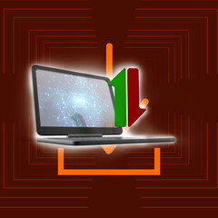 3d rendering Laptop with apload download arrow