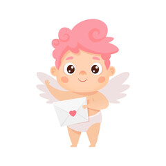 Cute cupid with love letter. Vector cartoon character for Valentine's day