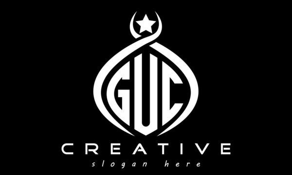 GUC three letters monogram curved oval initial logo design, geometric minimalist modern business shape creative logo, vector template