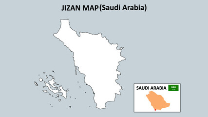 Jizan Map.Jizan Map Saudi Arabia with white background and line map.